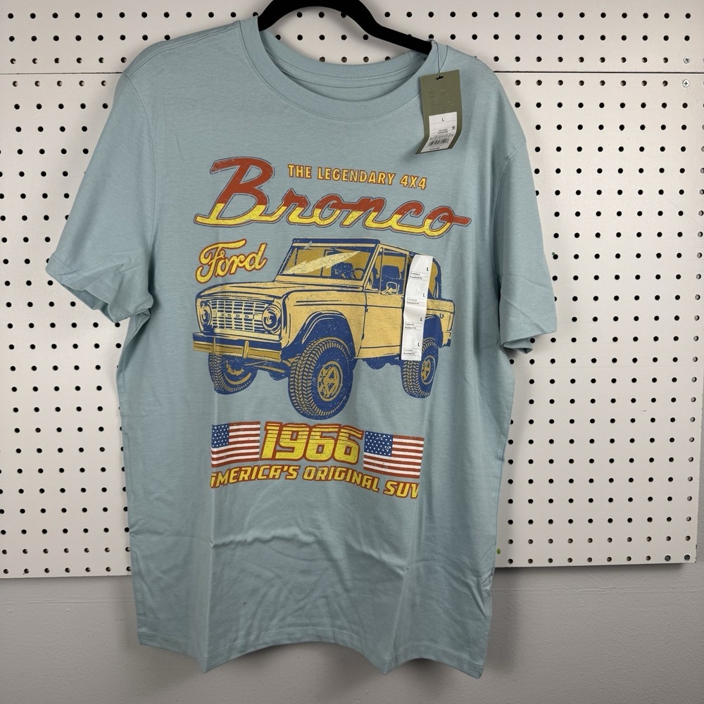 Ford Bronco 1966 Graphic Tee Retro Vintage Style Blue Mens Large NWT